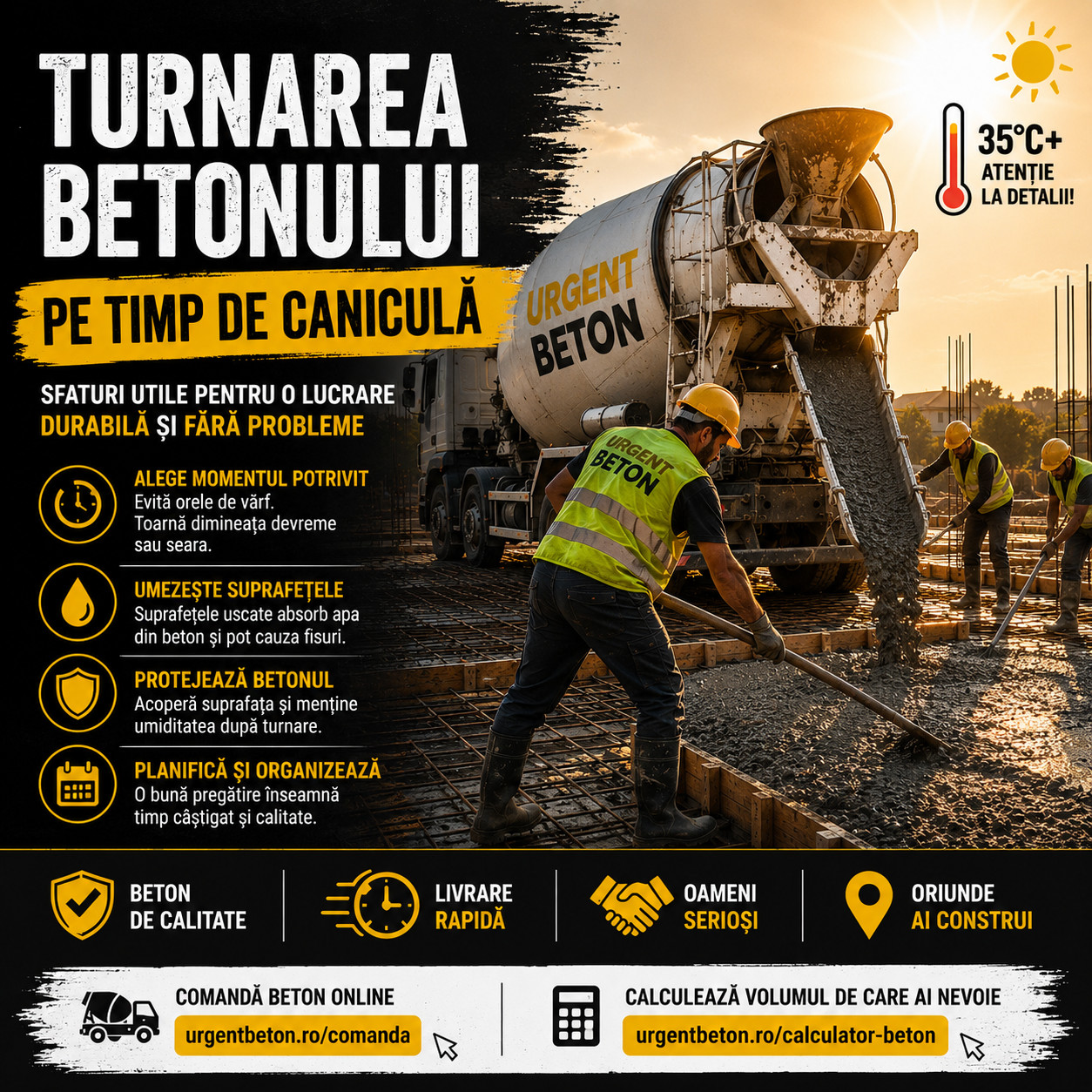 Turnarea betonului pe timp de canicula: 10 greseli care iti pot compromite lucrarea
